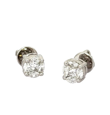 18KWG Princess Cut D2, Oval D8 Earring